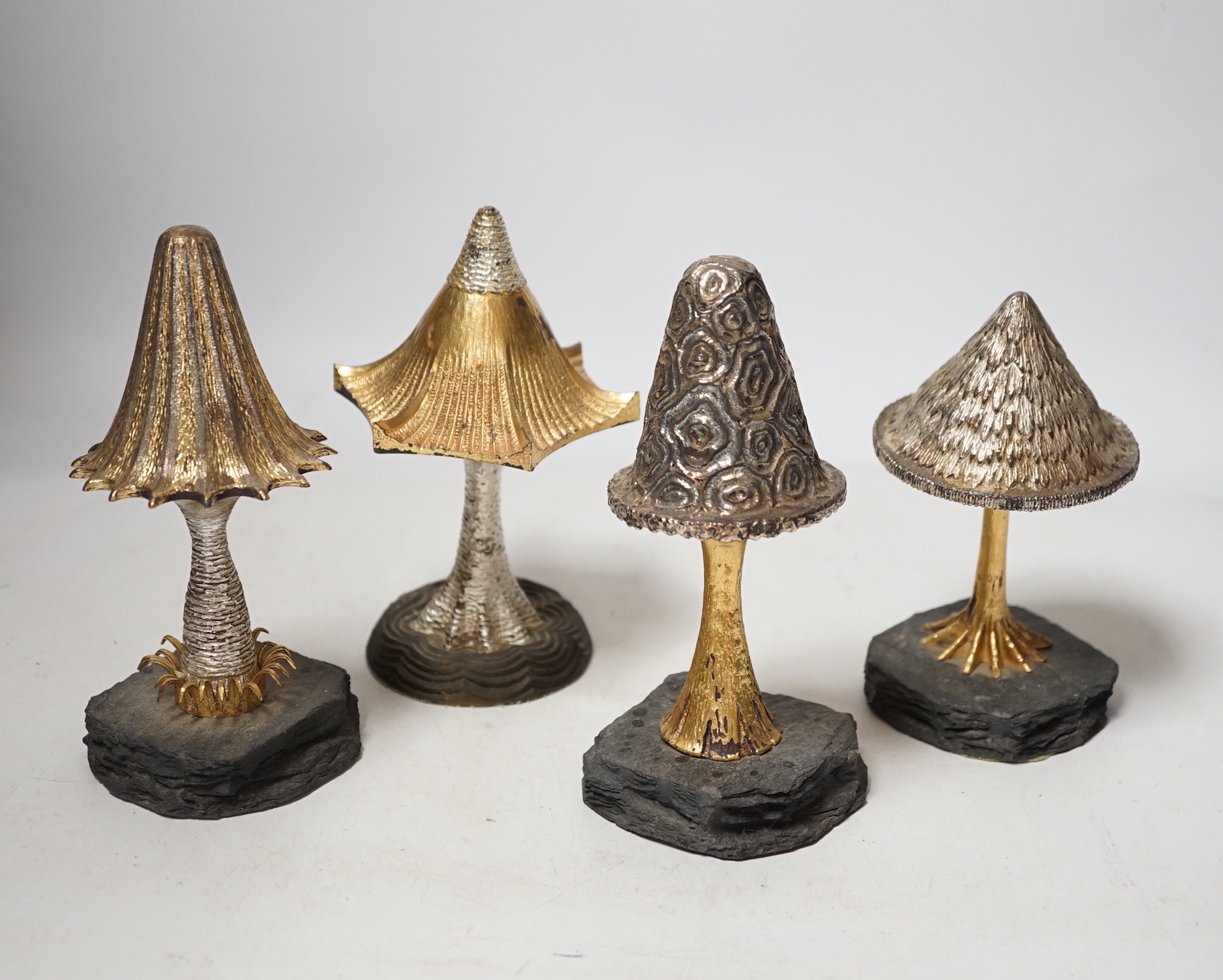 Four Elizabeth II limited edition surprise toadstools by Christopher Nigel Lawrence, opening to reveal pixies at various pursuits, London, 198 largest 15.9cm, 1981/82/83/88, two covers apparently unmarked.